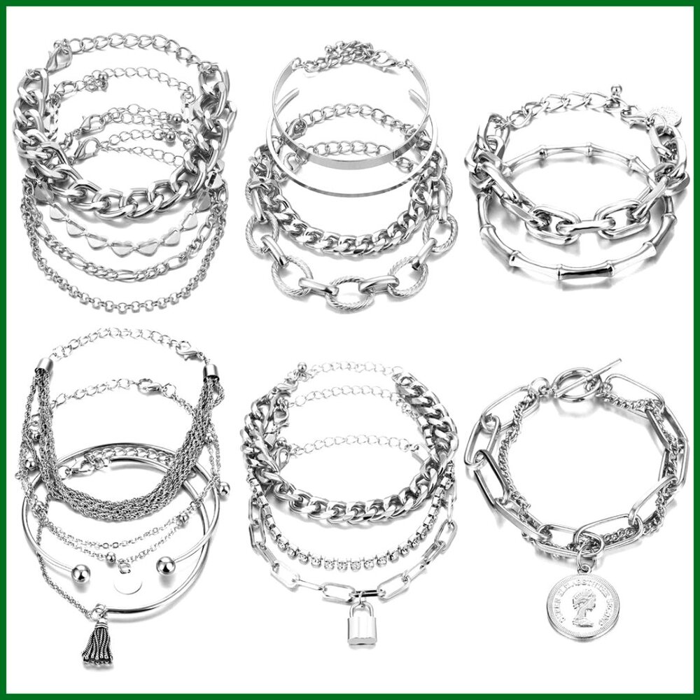 Silver Plated Alloy Stackable Bracelet Set With C… - image 1
